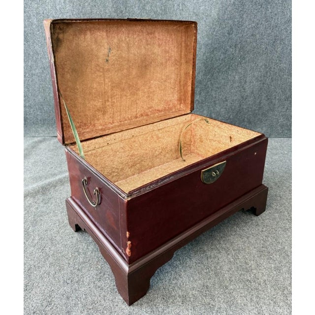Mid 20th Century Red Leather Trunk on Wooden Stand For Sale - Image 10 of 16