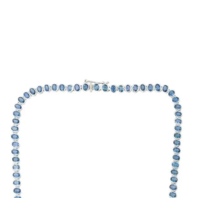 Metal Certified 20.6 Ct Blue Sapphire Wedding Tennis Necklace in 18k White Gold For Sale - Image 7 of 8