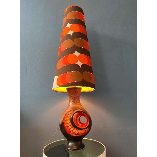 Orange Ceramic Floor Lamp with Dotted Shade, West Germany For Sale - Image 5 of 11