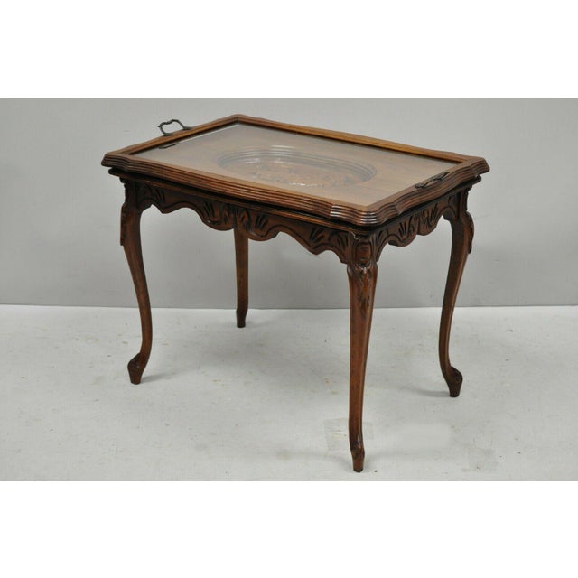 Antique French Louis XV Style Small Walnut Glass Tray Top Figural Coffee Table Chairish