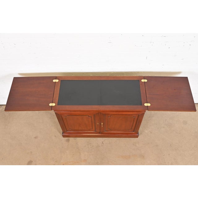 Brown Kindel Furniture Regency Mahogany Flip Top Rolling Bar Cabinet For Sale - Image 8 of 12