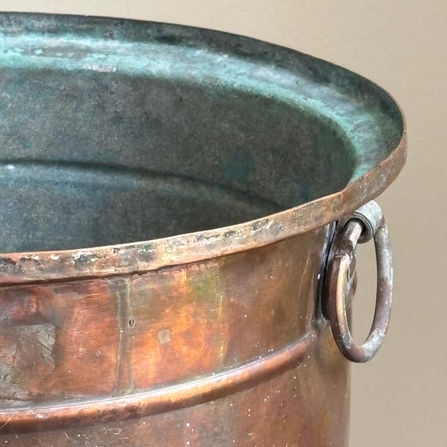 Farmhouse Antique Hand-Hammered Tinned Copper Pot W/ Ring Handles For Sale - Image 3 of 11