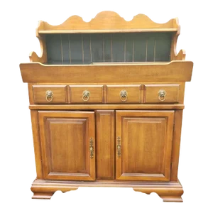 Vintage Bassett Maple Dry Sink Server Buffet Cabinet With Copper Lined Basin, Circa 1970s