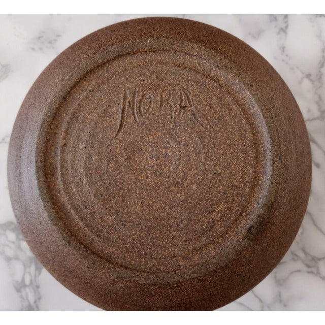 1970s Mid-Century Carved Sgraffito Studio Pottery Wave Bowl Signed Nora For Sale In Phoenix - Image 6 of 6