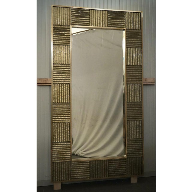 2000 - 2009 Mid-Century Italian Murano Gold Art Glass and Brass Console Wall Mirror For Sale - Image 5 of 10