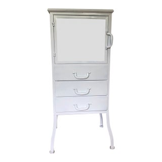 Antique Art Deco Curved Leg Steel Metal Medical Dental Pharmacy Cabinet With 3 Drawers For Sale