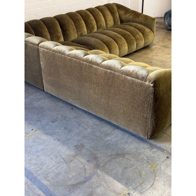 Low Profile Channel Sectional in Green- Floor Model For Sale - Image 9 of 12