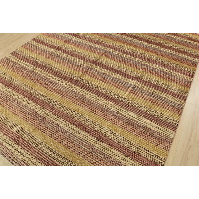 Contemporary Gabbeh Rug 7’10” X 9’11” Multicolor Wool Striped Hand-Knotted Carpet For Sale - Image 3 of 15
