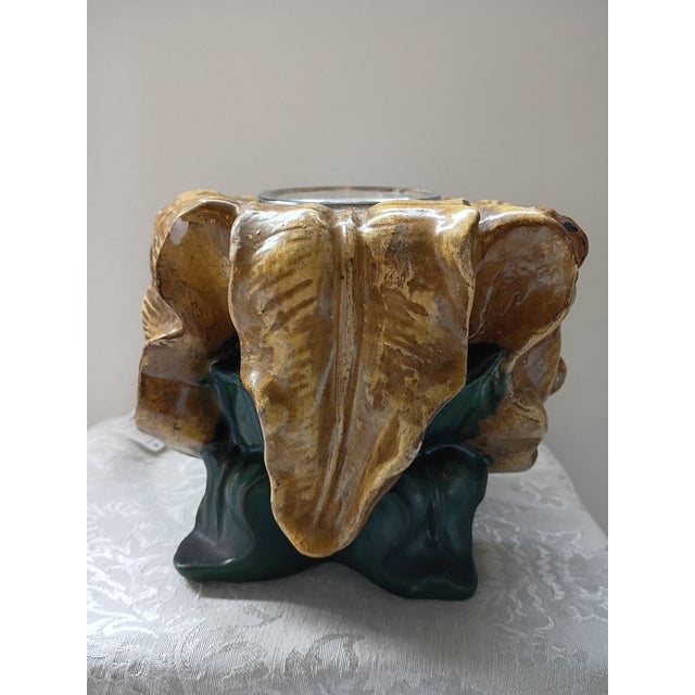 Green Vintage Majolica Style Leaf & Ladybug Ceramic Planter For Sale - Image 8 of 11