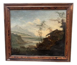 Seascape and Mountain Landscape, 19th Century, Oil on Canvas, Framed