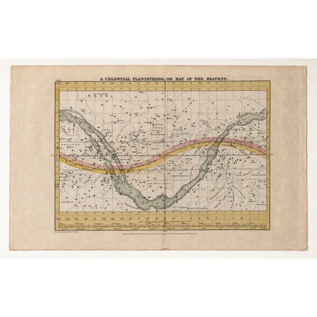 American Map of the Heavens & Milky Way | Antique Hand-Colored Celestial Planisphere | From Geography of the Heavens by Elijah Hinsdale Burritt, 1835 For Sale - Image 3 of 3