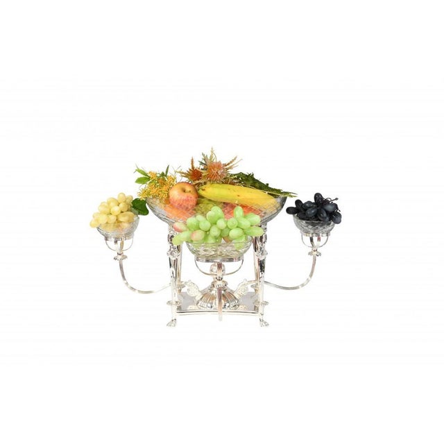 Gorgeous pair of silver plate centrepieces Great patina to the silverplate complemented by the crystal glass serving bowls...