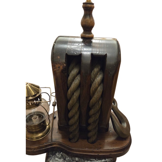 1970s Vintage Pirates Caribbean Table Lamp Lanter Block Tackle Pulley Hook For Sale - Image 5 of 15