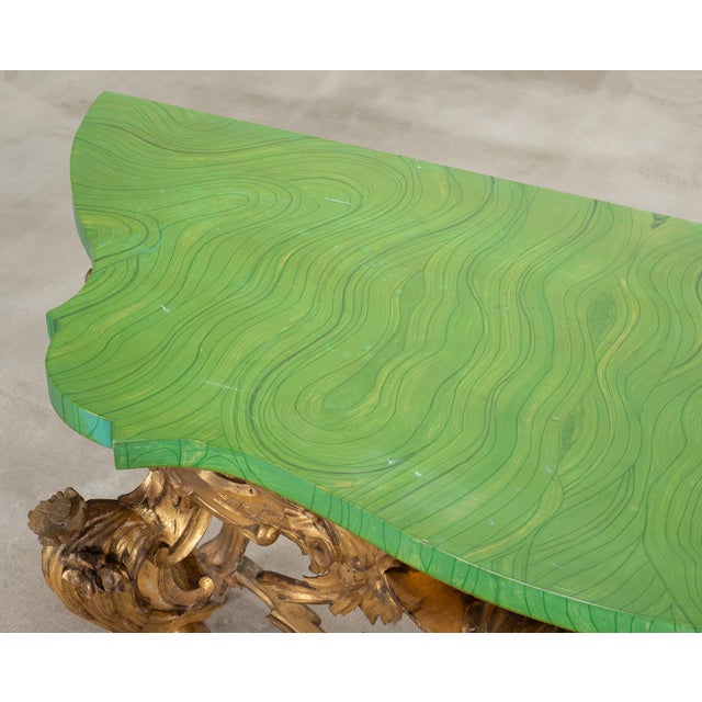 Green 18th Century Italian Rococo Carved Giltwood Console Table For Sale - Image 8 of 18