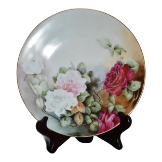 Antique Jean Pouyat Limoges France Hand Painted Rose Porcelain Cabinet Plate For Sale