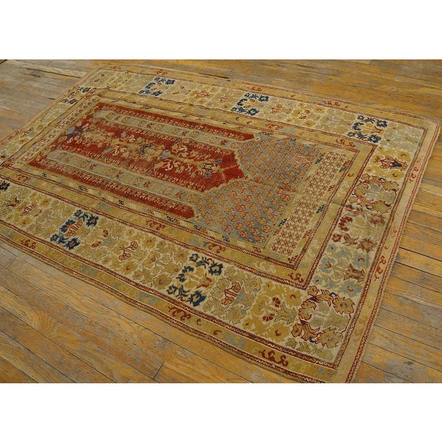 Mid 18th Century 1750s Red Muslim Prayer Geometric AntiqueTurkish Kula Rug 4' 0" X 6' 4" Knotted Wool Carpet For Sale - Image 5 of 12