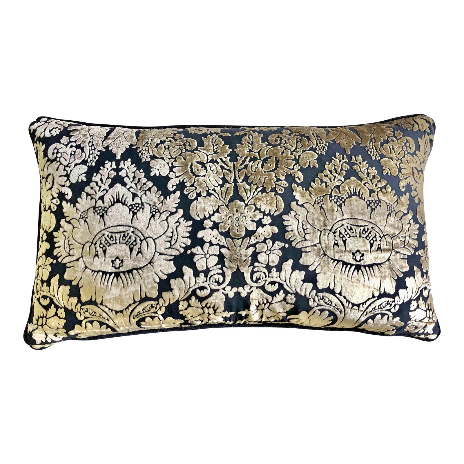 Bronze on Velvet Overlay Imperial Damask Lumbar Pillow Chairish