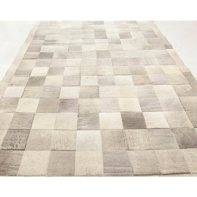 Contemporary Geometric Hair on Hide Grey Leather Runner by Doris Leslie Blau For Sale In New York - Image 6 of 8