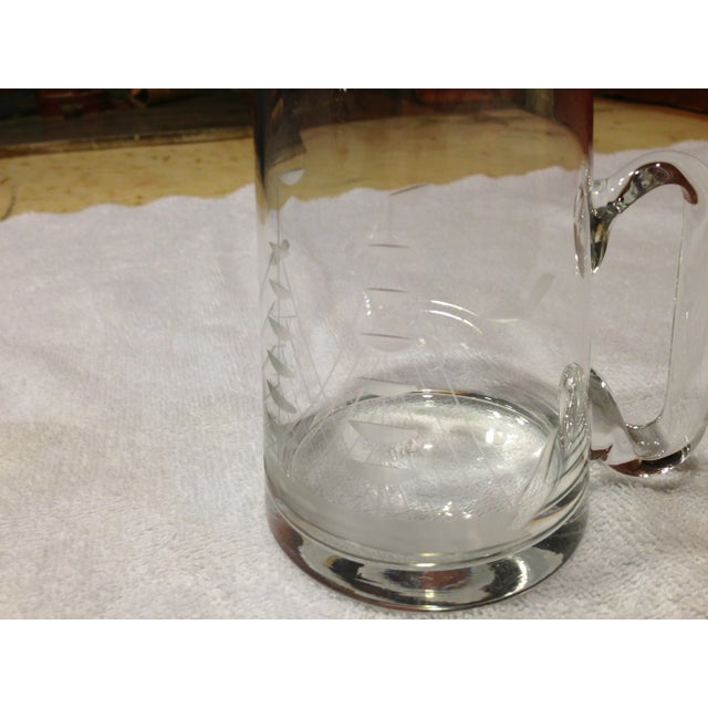 Nautical Vintage Glass Mug with Sailboat Etchings For Sale - Image 3 of 9