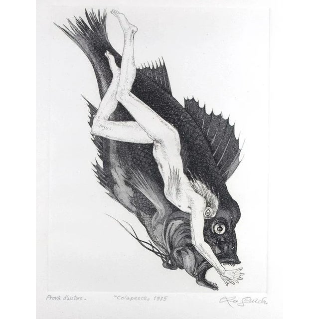 Leo Guida, Colapesce, Original Etching on Paper, 1975 For Sale - Image 4 of 4