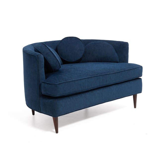 Adrian Pearsall Mid Century Half Moon Lounge Chair & Ottoman After Adrian Pearsall Satellite Havana Knoll Fabric For Sale - Image 4 of 18