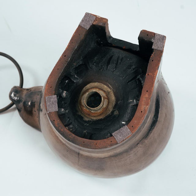 Ceramic Handmade Ceramic Sink in Green and Bronze Glazing with Brass Towelring, 1970s For Sale - Image 12 of 15