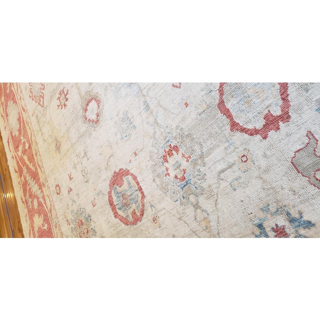 Turkish Turkish Oushak Carpet, 1950s, Handmade Oriental Rug, Beige, Taupe, Coral For Sale - Image 3 of 18