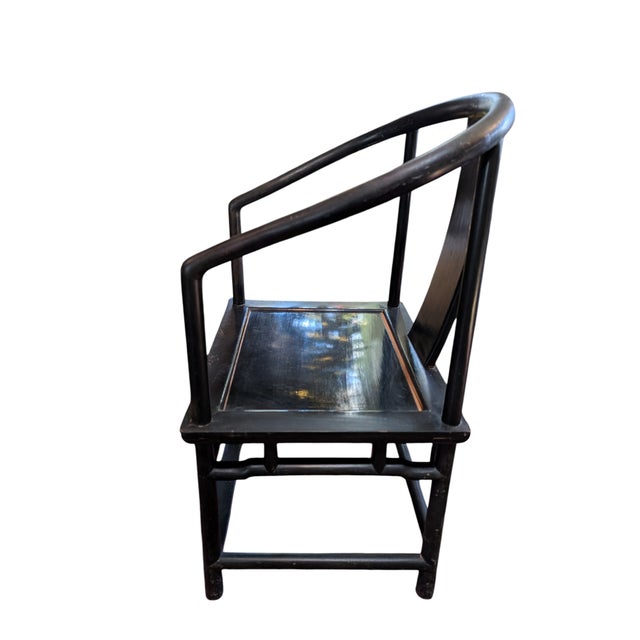 Mid 20th Century Chinese Horseshoe Chairs, Pair of Black Lacquer Chairs For Sale In Reno/Lake Tahoe - Image 6 of 12