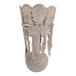 19th Century Hand Painted White Glass Luster For Sale