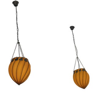 Orange Murano Glass Pendant Lamps, 1980s, Set of 2 For Sale