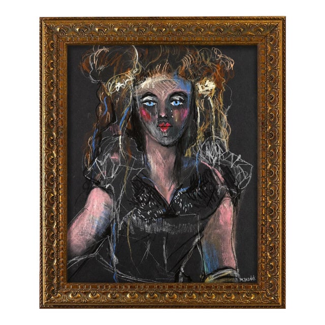 STEAM QUEEN is a pastel drawing on black pastel paper framed in an ornate gold frame. The drawing is 10x14. The framed...