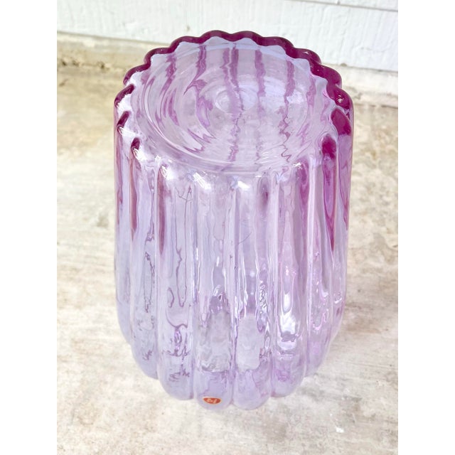 Violet 1970s Vintage Large Heavy Ribbed Italian Iridescent Purple Violet Vase For Sale - Image 8 of 8