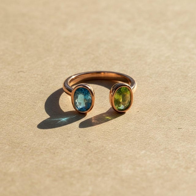 Metal Toi Et Moi Gemstone Ring: Topaz and Peridot, Size 7.5 For Sale - Image 7 of 12