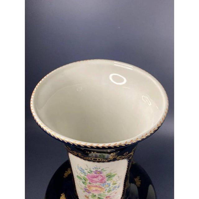 French Hand-Painted Cobalt Blue Porcelain Vase from Limoges For Sale - Image 6 of 11