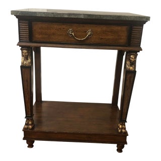 Mahogany and Marble Occasional Accent Table With Drawer- For Sale