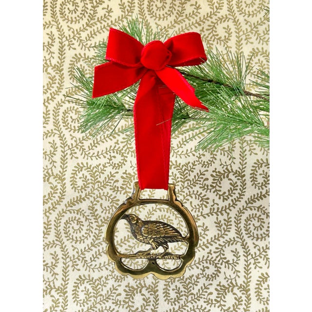 English Vintage Equestrian English Horse Brass Holiday Christmas Ornament Bird Partridge For Sale - Image 3 of 3