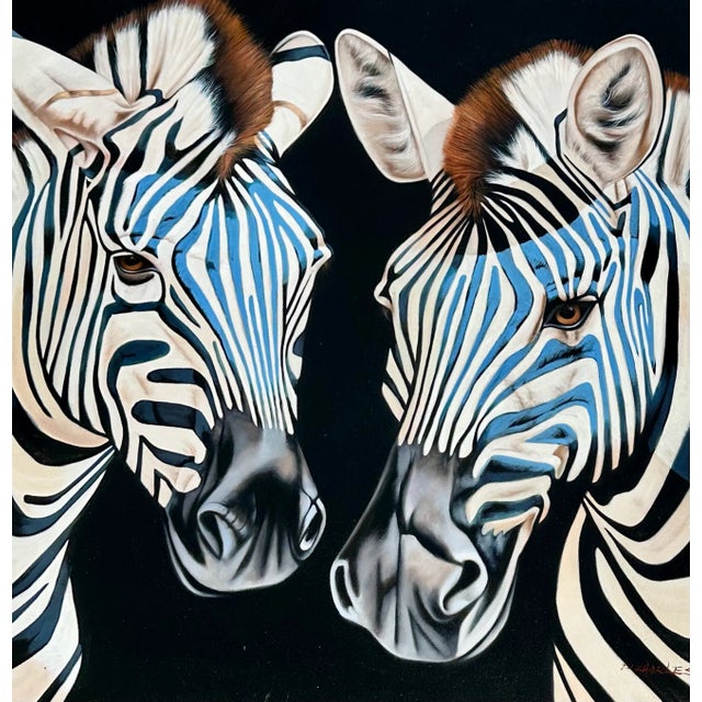 Realism Zebra Oil Painting by P. Charles For Sale - Image 3 of 7