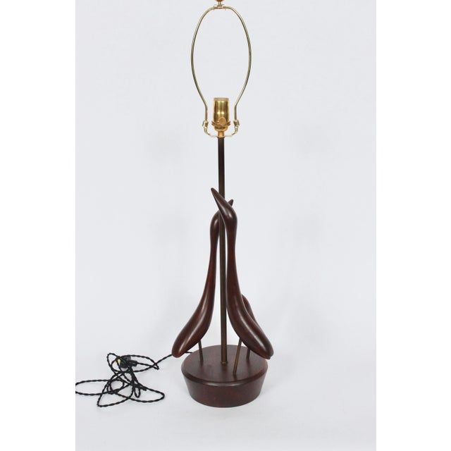 Tall Val Robbins Hand Carved "Trio of Shore Birds" Walnut Table Lamp, C. 1960 For Sale - Image 11 of 13