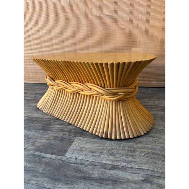 1980s Hollywood Regency / Coastal Style McGuire Sheaf of Wheat Rattan Coffee Table. Circa 1980s For Sale - Image 5 of 18