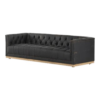 Four Hands Maxx 95" Sofa, Destroyed Black Leather For Sale
