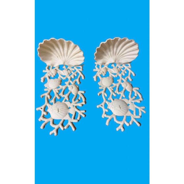 Beige Vintage Coastal Cast - Iron Coral & Seashells Sconces - A Pair For Sale - Image 8 of 10