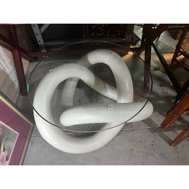 Abstract Vintage Wooden White Knot Side Table/Coffee Table With Glass Top For Sale - Image 3 of 4