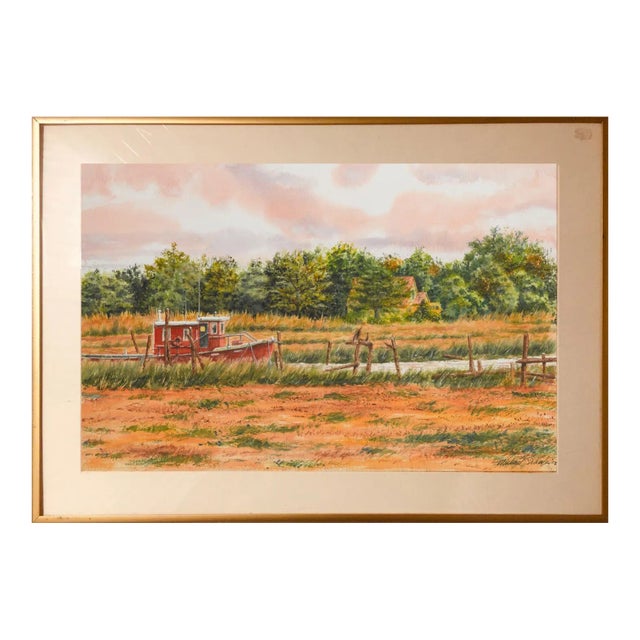 "The Halcyon" Belford Harbor, Nj, Original Watercolor Painting For Sale