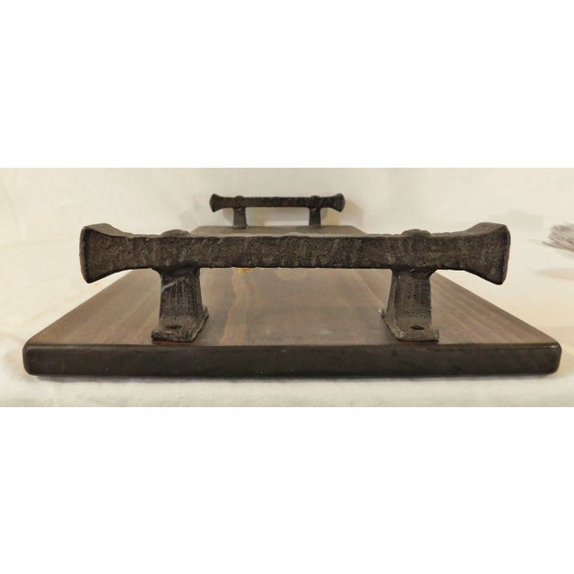 Wood Large Vintage Rustic Log Cabin Solid Wood Serving Tray With Iron Handles For Sale - Image 7 of 10