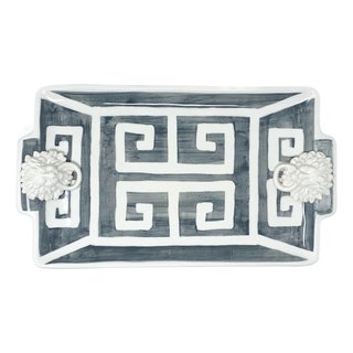 Greek Key Rectangle Tray in Graphite For Sale