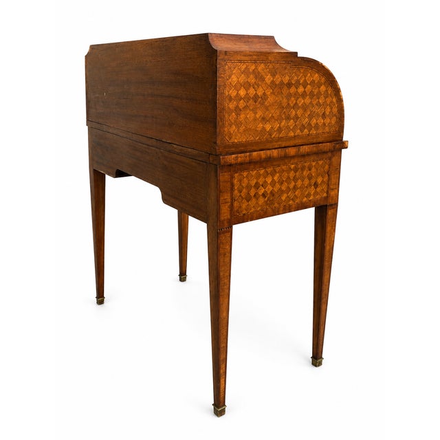 Small Louis XVI Roll-Top Secretary Desk with Marquetry in Latticework Pattern, 1930s For Sale - Image 9 of 13
