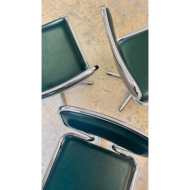 Swivel Chair in Green Faux Leather Upholstery and Chrome For Sale - Image 5 of 11