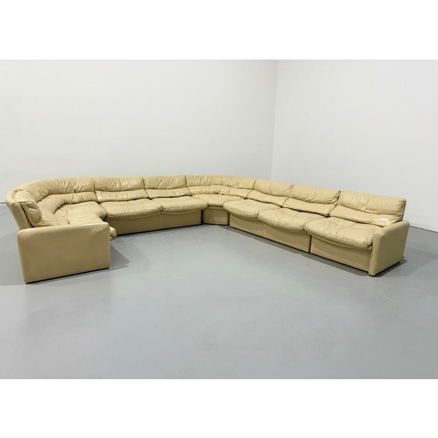 Lane Furniture Vintage Postmodern Beige Leather 6 Piece Modular Sectional Sofa For Sale - Image 4 of 11