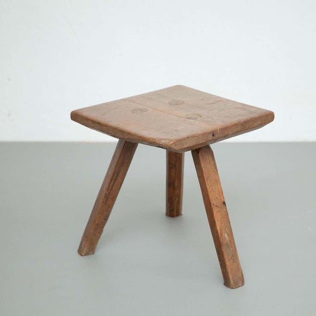Rustic French Rustic Stool in Wood, 1930s For Sale - Image 3 of 18
