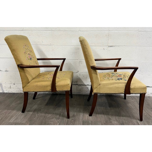 Vintage Mid Century Modern MCM Needlepoint Armchairs - Pair For Sale - Image 9 of 13